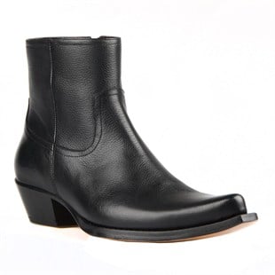 Black Leather Mens Cowboy Ankle Boots