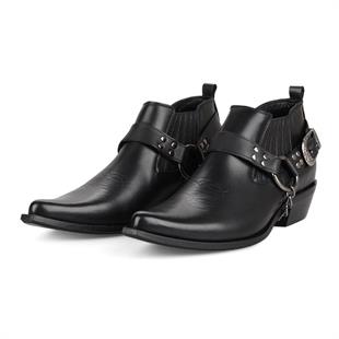 Siyah Erkek Kovboy Ayakkabısı Kuşaklı