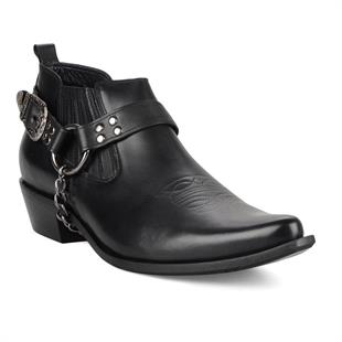 Siyah Erkek Kovboy Ayakkabısı Kuşaklı