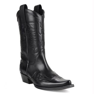 Siyah Erkek Kovboy Çizmesi (Tarçın)