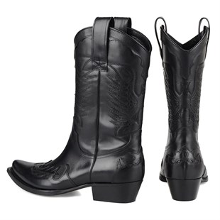 Siyah Erkek Kovboy Çizmesi (Tarçın)