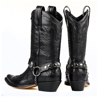 Siyah Erkek Western Kovboy Çizmesi