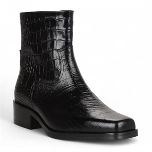 Black Crocodile Embossed Genuine Leather Zipper Boots Chester