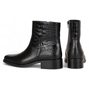 Black Crocodile Embossed Genuine Leather Zipper Boots Chester