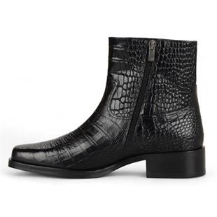 Black Crocodile Embossed Genuine Leather Zipper Boots Chester