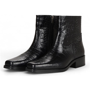 Black Crocodile Embossed Genuine Leather Zipper Boots Chester