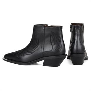 Siyah Fermuarlı Nakışlı Kadın Kovboy Bot Biasca