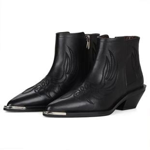 Siyah Fermuarlı Nakışlı Kadın Kovboy Bot Biasca