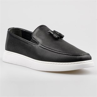 Siyah Püsküllü Loafer Hafif Taban Günlük Ayakkabı