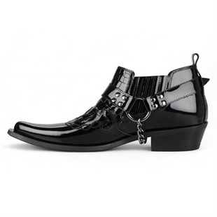 FootCourt Cowboy Shoes Patent Black
