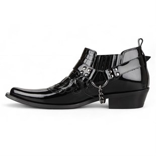 FootCourt Cowboy Shoes Patent Black