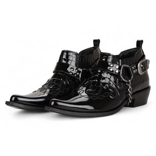 FootCourt Cowboy Shoes Patent Black
