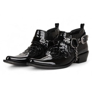 FootCourt Cowboy Shoes Patent Black