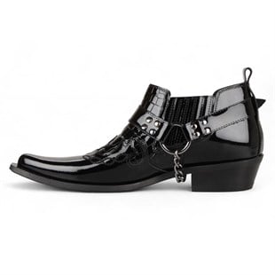 FootCourt Cowboy Shoes Patent Black