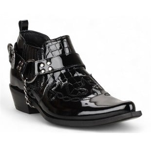 FootCourt Cowboy Shoes Patent Black