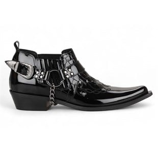 FootCourt Cowboy Shoes Patent Black