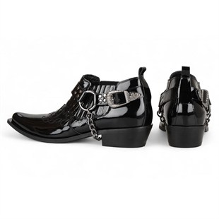 FootCourt Cowboy Shoes Patent Black