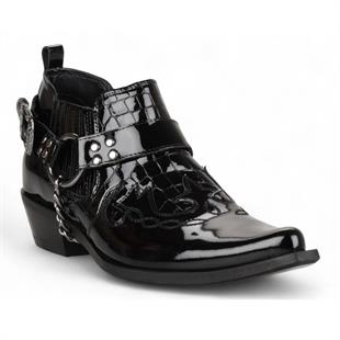 Siyah Rugan Erkek Kovboy Ayakkabısı (Fas)