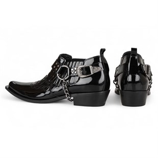 FootCourt Cowboy Shoes Patent Black