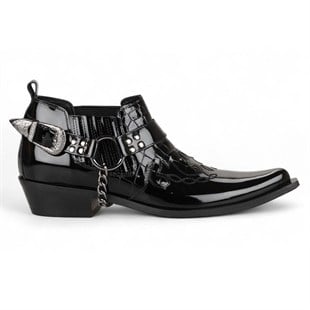 FootCourt Cowboy Shoes Patent Black