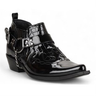 FootCourt Cowboy Shoes Patent Black