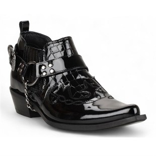 FootCourt Cowboy Shoes Patent Black