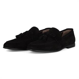 Black Suede Leather Mens Tassel Loafers