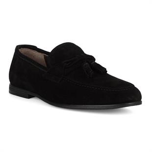 Black Suede Leather Mens Tassel Loafers