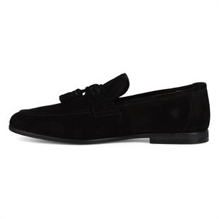 Black Suede Leather Mens Tassel Loafers