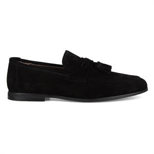 Black Suede Leather Mens Tassel Loafers