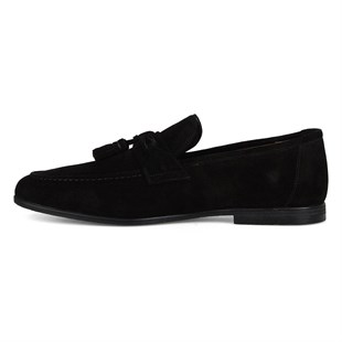 Siyah Süet Deri Fiyonk Detaylı Loafer Erkek Ayakkabı