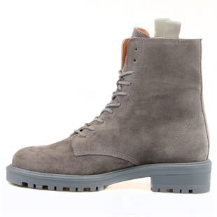 Süet Gri Deri Kadın Asker Botu