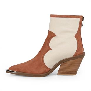 Süet Taba Canvas Kumaş Detaylı Kadın Kovboy Bot