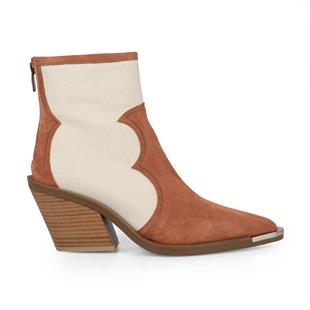 Süet Taba Canvas Kumaş Detaylı Kadın Kovboy Bot