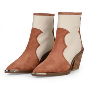 Süet Taba Canvas Kumaş Detaylı Kadın Kovboy Bot