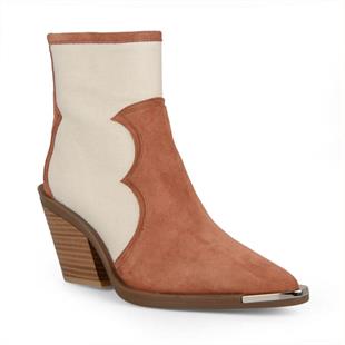 Süet Taba Canvas Kumaş Detaylı Kadın Kovboy Bot