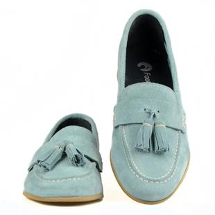 Turkuaz Mavi Süet Püskül Detaylı Kadın Loafer