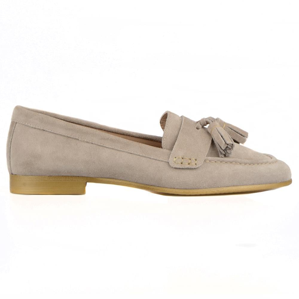 Suede Beige Women's Loafers Tassel Ballets