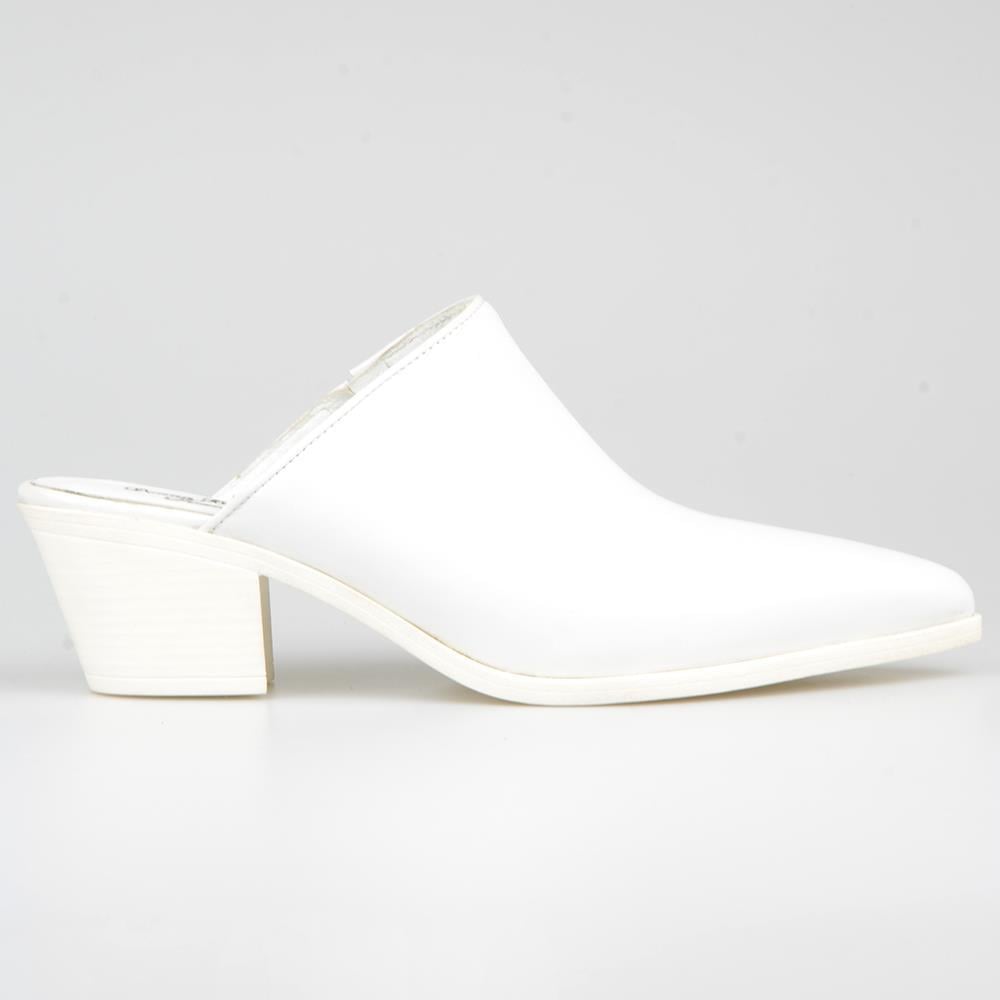 White Leather Pointed Toe Women's Slippers