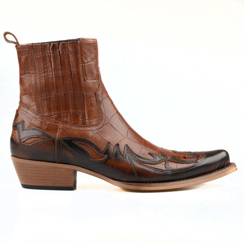FootCourt Cowboy Ankle Boots Brown