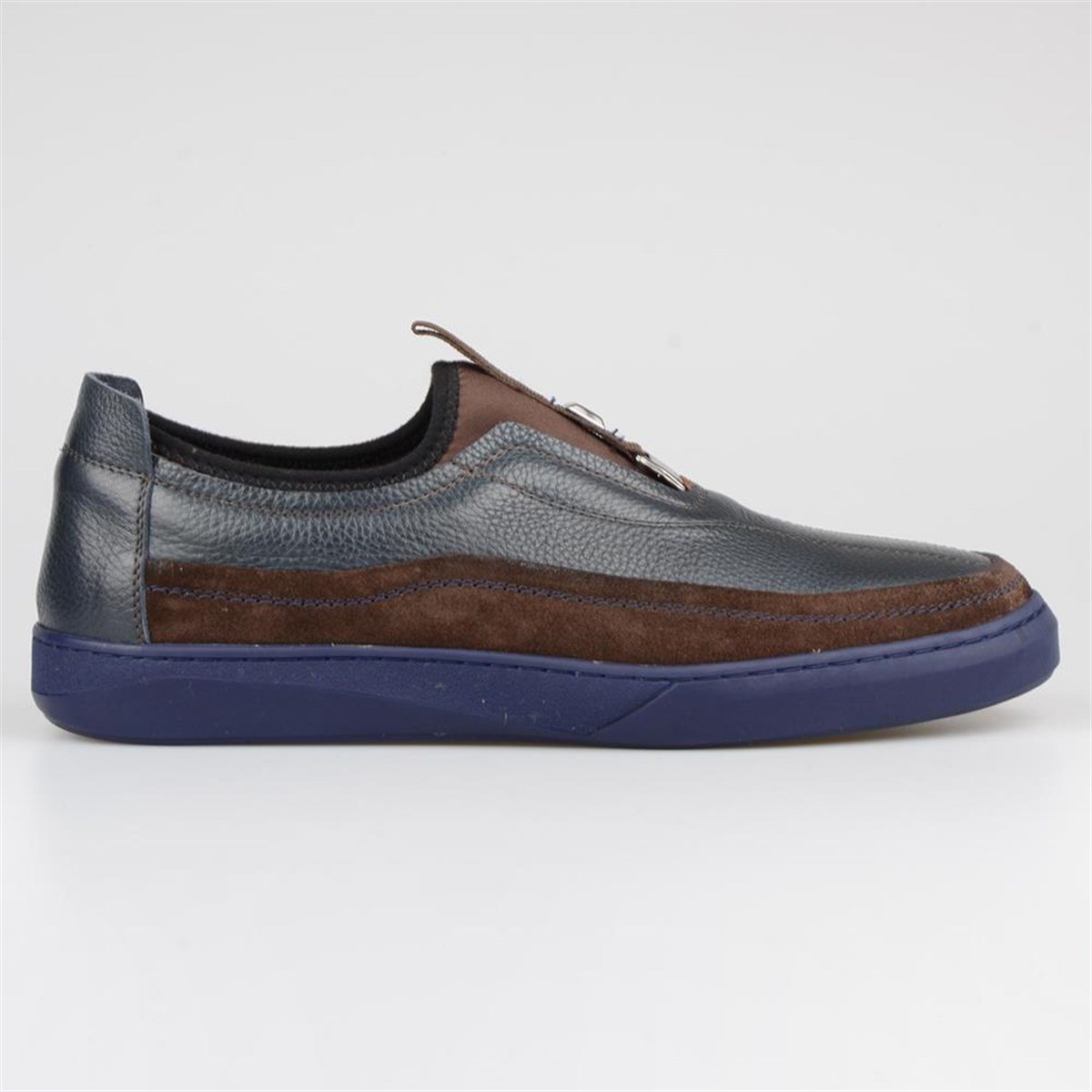 Genuine Leather Brown and Blue Men Sneakers