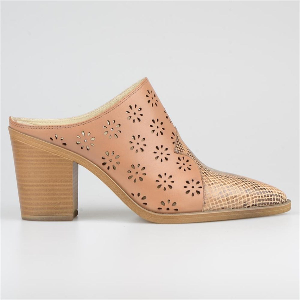  Beige Leather Pointed Toe Outdoor Women's Slippers High Heel