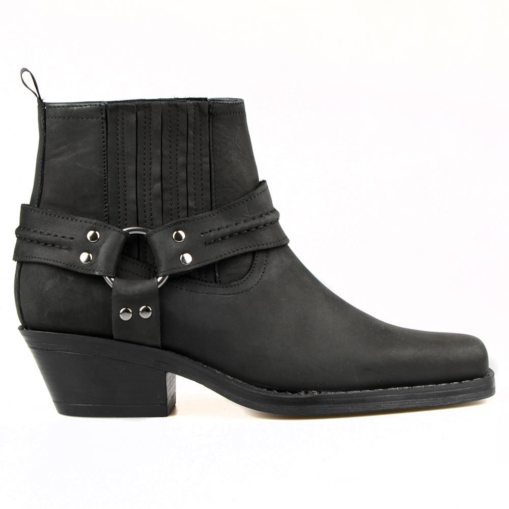 Black Women's Leather Cowboy Ankle Boots