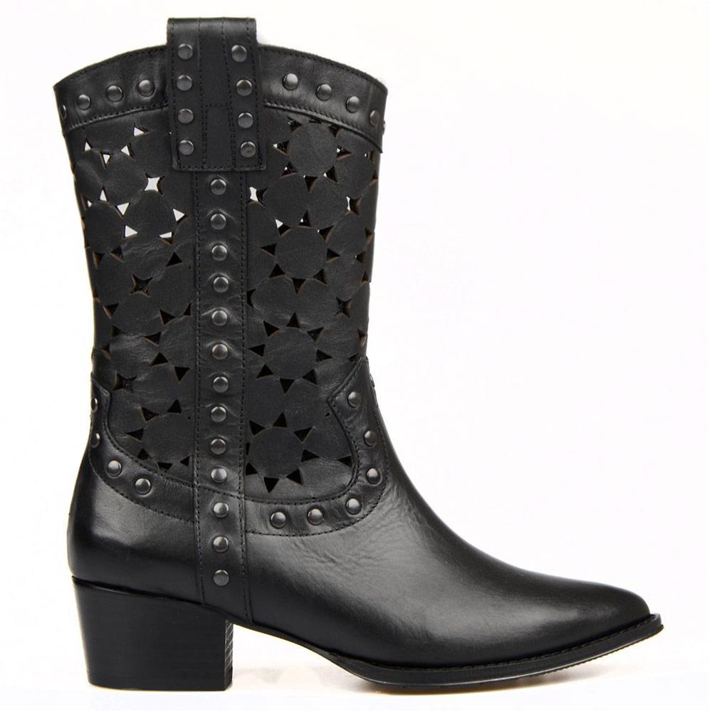FootCourt Black Cowboy Ankle Boots Summer Black
