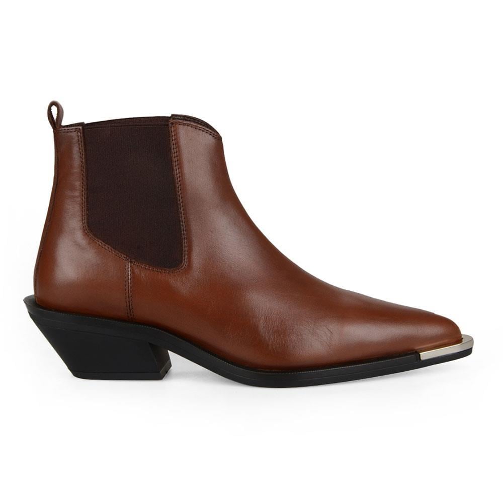 Women Chelsea Western Boots in Brown Leather with Metal Decoration Kyoto
