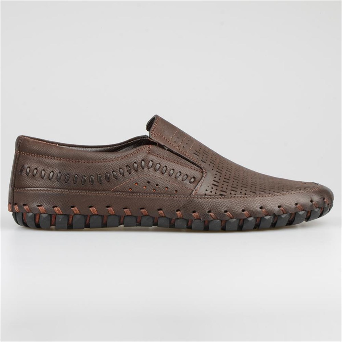 Brown Leather Men's Casual Shoes Laser Pattern