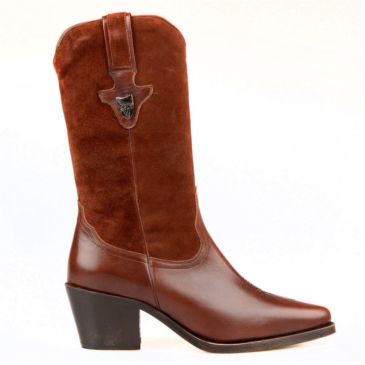 Brown Genuine Leather Mid Calf Western Boots
