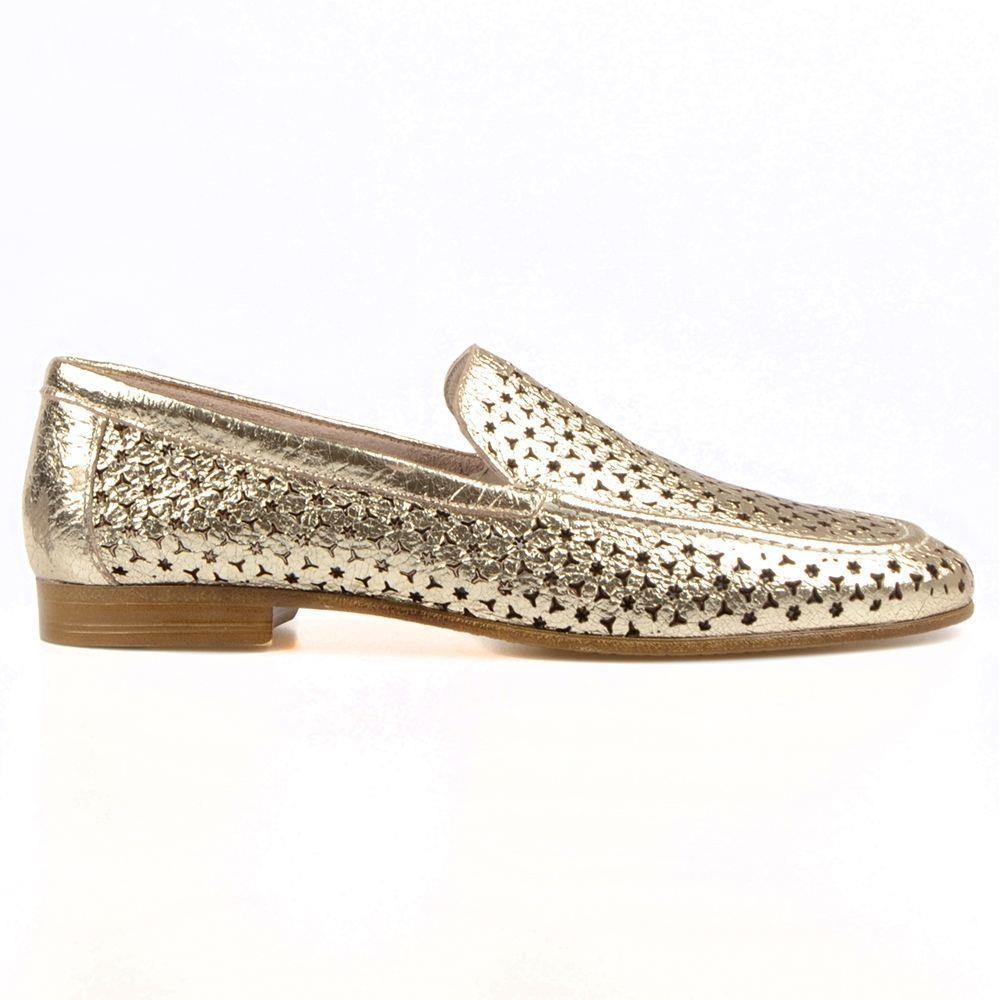 FootCourt Women's Slip On Gold Loafers