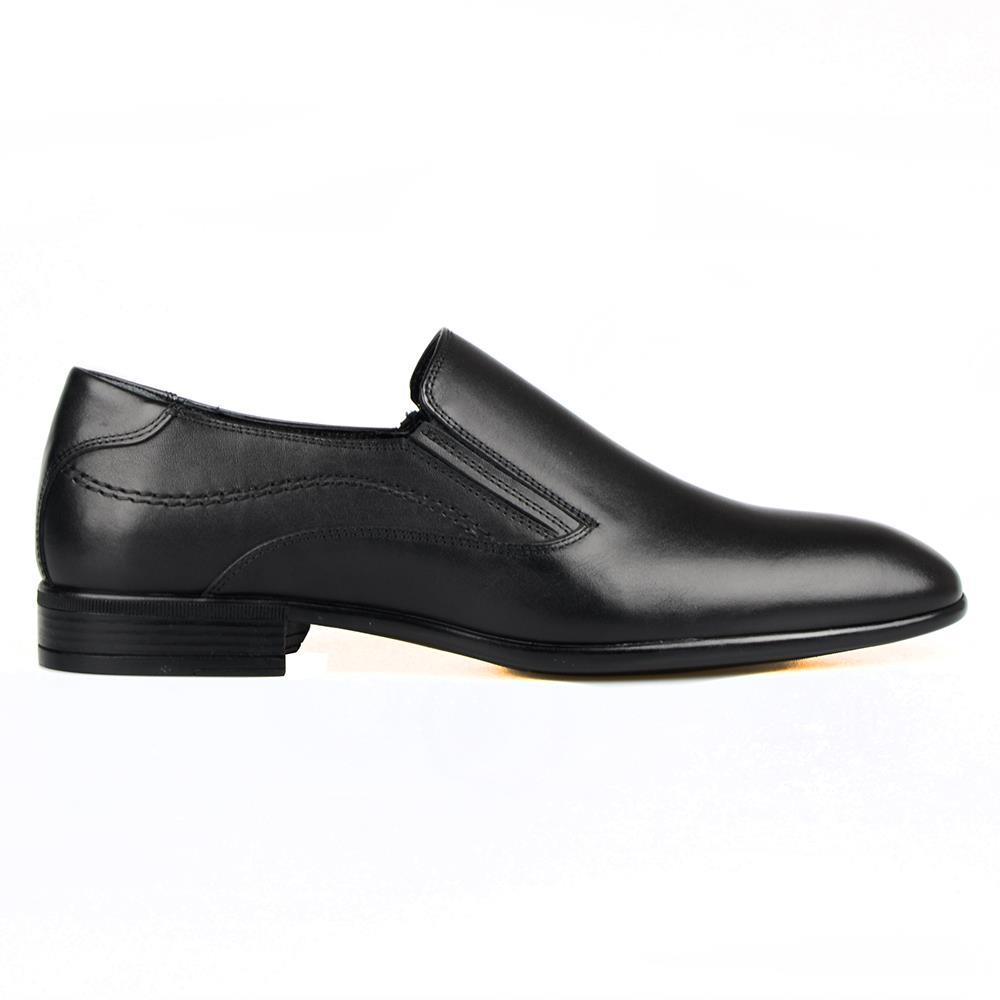 Black Leather Slip On Men's Shoes