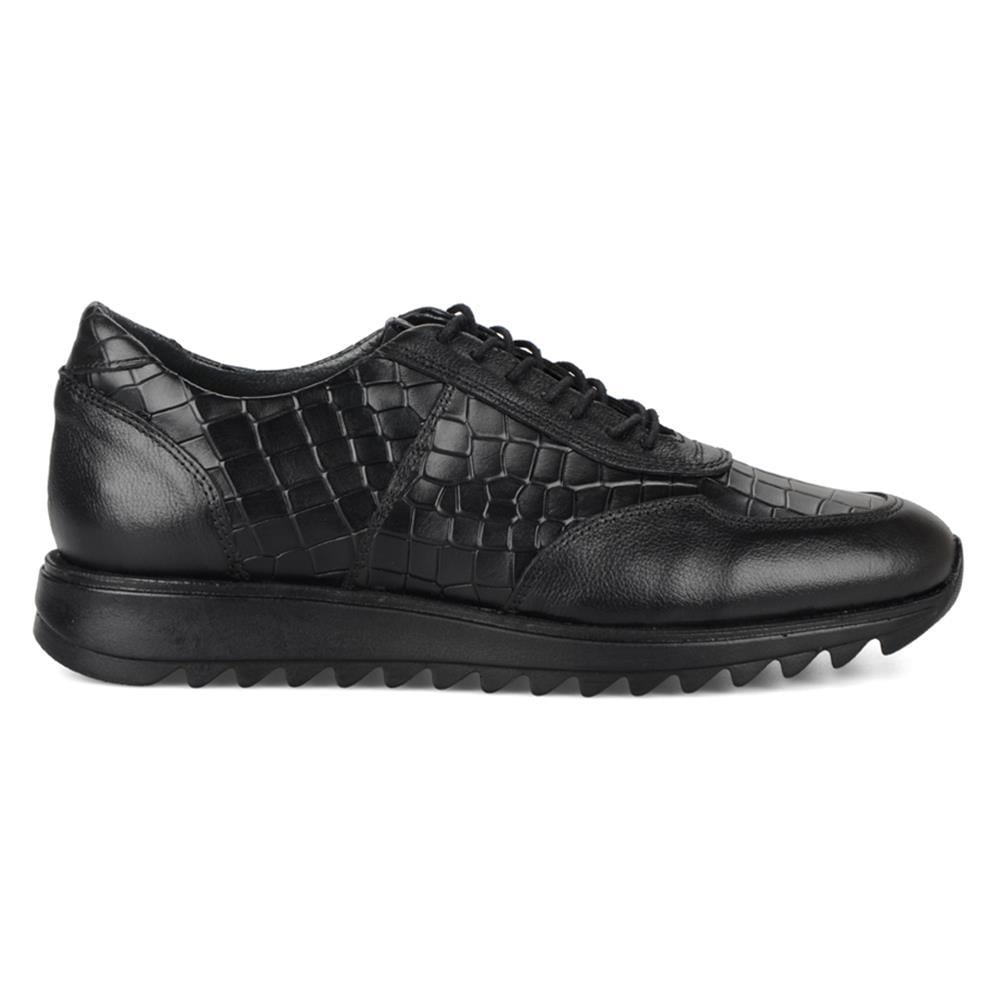Siyah Baskılı Deri Erkek Sneakers